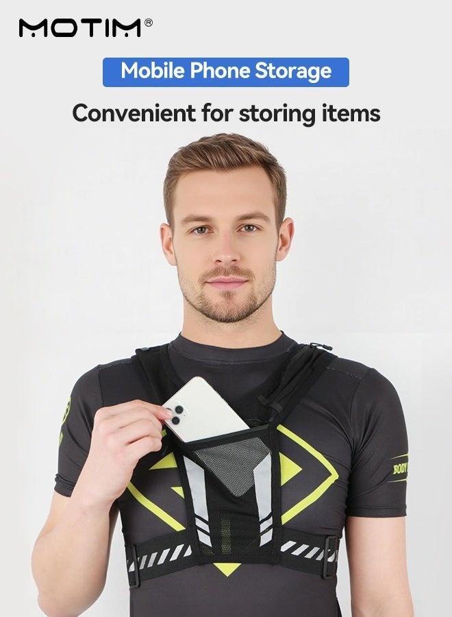 Motim Running Vest Chest Phone Holder, 2 Functional Pockets, Waterproof Sports Vest Bag Running Mobile Bag Backpack, Vest Reflective Strip Chest Bag,  Safety at Night for Men & Women - Image 3